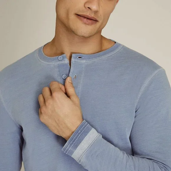 Long Sleeve Indigo Henley - Brand New - NEVER WORN - Light Indigo